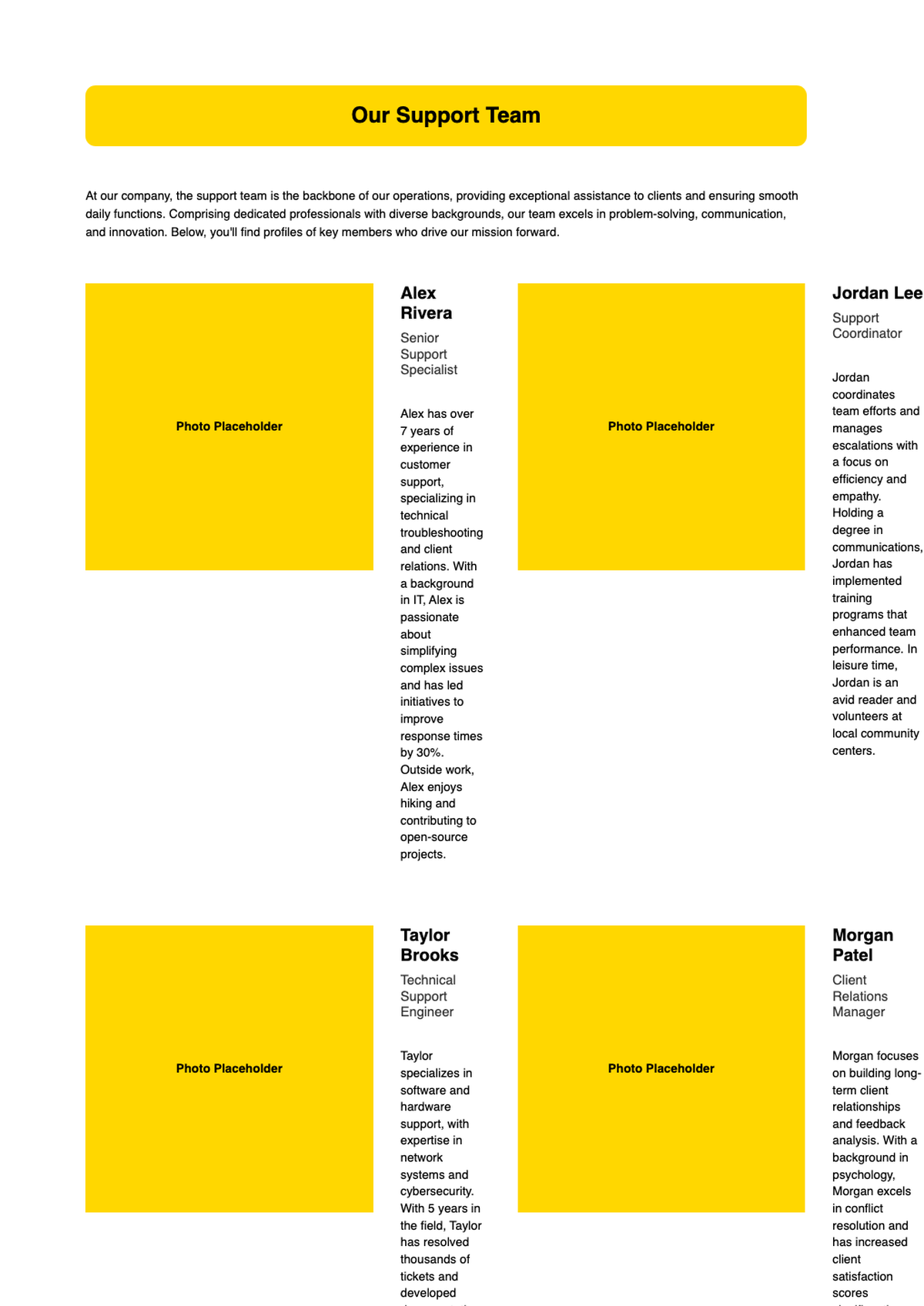 Support team introduction with staff bios and headshots_variant_1